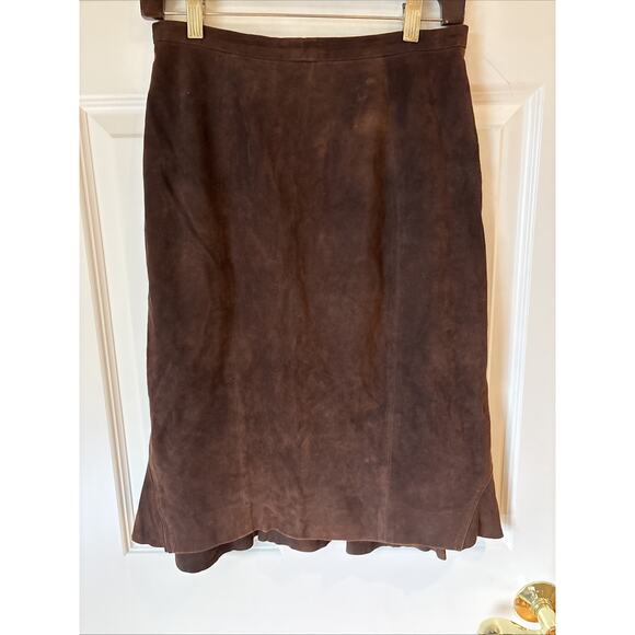 VTG douglas hannant Brown suede Skirt ruffle hem lined zipper sz 8 - Picture 5 of 10